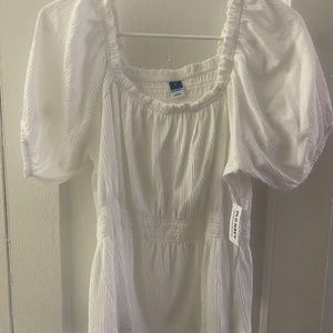 NWT Old Navy Women’s White Puff-Sleeve Smocked Babydoll Blouse